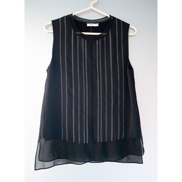 Vince 100% Silk Sleeveless Black Stitch Tank Top Blouse Luxury Basics sz S - Picture 2 of 12